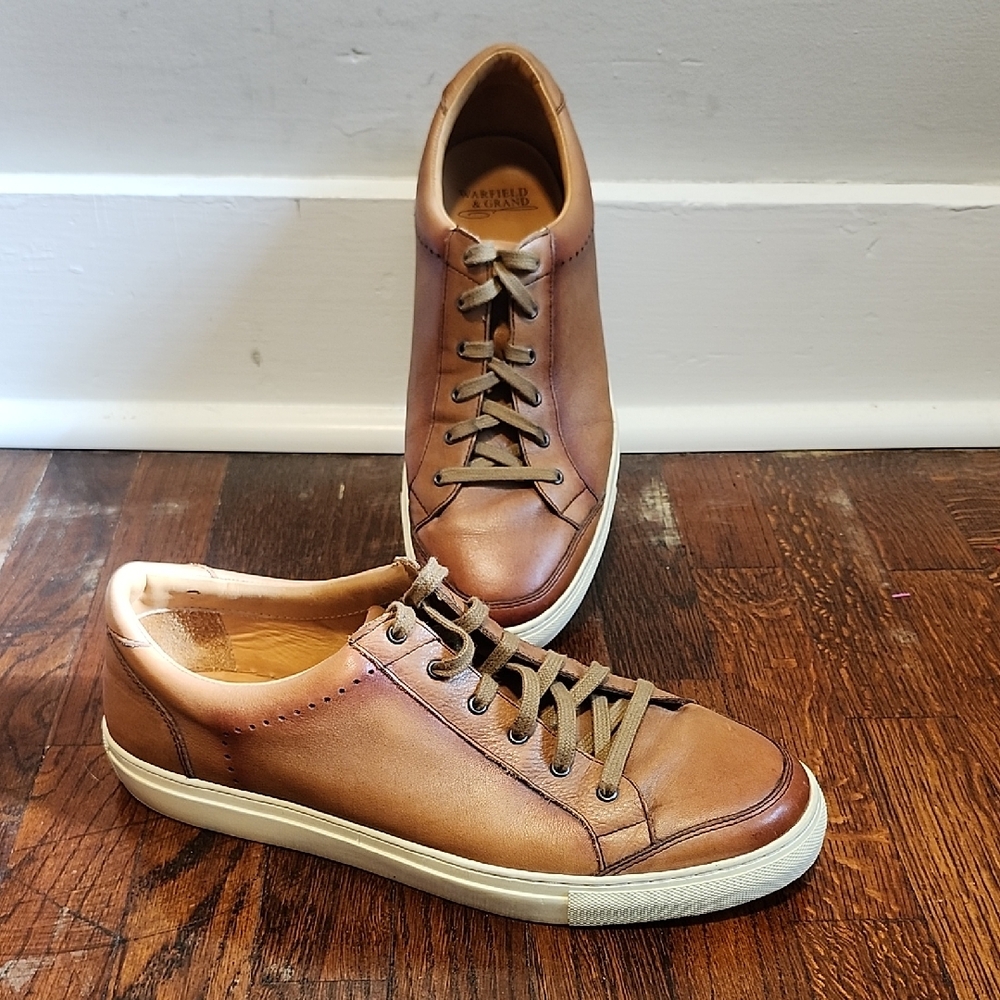 EUC Warfield & Grand Lassey Men Luxury LaceUp Tan Leather Sneakers 10.5 Designer - Picture 1 of 11